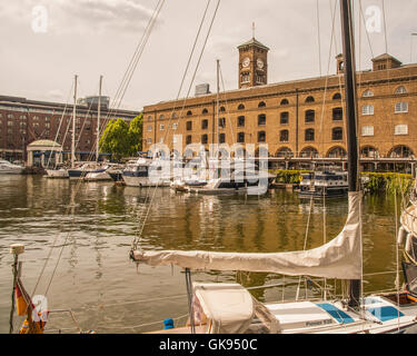 Yachts moored in Saint Katherine Dock in London,England,UK,Europe Stock Photo