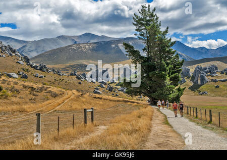 Authur’s Pass, New Zealand - February 5, 2016: Tourists visiting Castle Hill in Southern Alps, Arthur's Pass, South Island of Ne Stock Photo