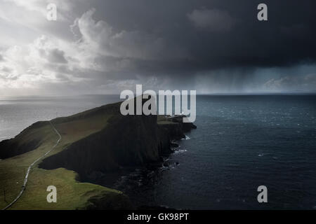 Dramatic autumn storms and squalls at Neist Point, the most westerly point of the island of Skye, Scotland Stock Photo