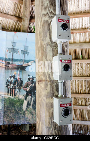 Bradenton Florida,National Park Service,De Soto National Memorial,1539,Hernando de Soto landing,Spanish conquest,landmark,sign,interpretive exhibit,au Stock Photo