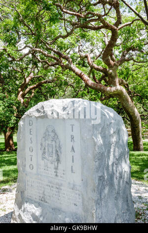 Bradenton Florida,National Park Service,De Soto National Memorial,1539,Hernando de Soto landing,Spanish conquest,landmark,stone marker,De Soto trail,g Stock Photo