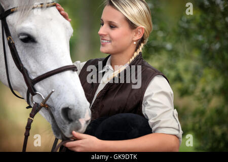 ride horse stallion Stock Photo