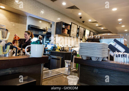 Bradenton Florida,Starbucks Coffee,coffee company,coffeehouse,chain,store,counter,barista,preparing drink drinks beverage working,job,coffee cup,cardb Stock Photo
