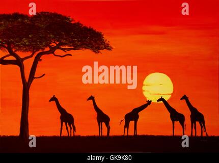 sunset africa animals Stock Photo