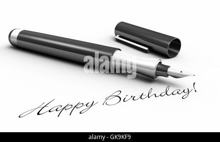 happy birthday greetings - handwriting in black ink on an isolated ...