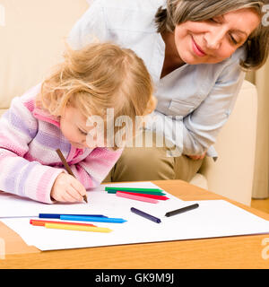 woman grandmother draw Stock Photo