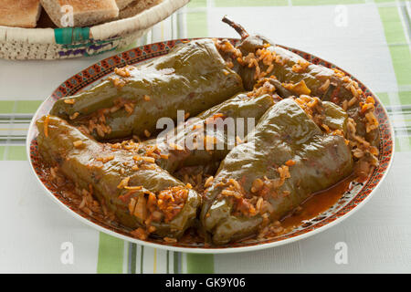 Traditional Moroccan dish with stuffed bell peppers and rice Stock Photo