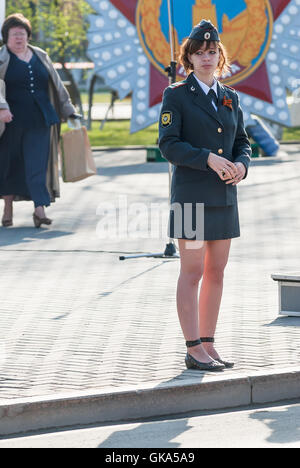 Young policewoman - sergeant protects an order Stock Photo