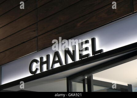 Chanel store, French privately held company that specializes in ready-to-wear clothes luxury goods and fashion accessories Stock Photo