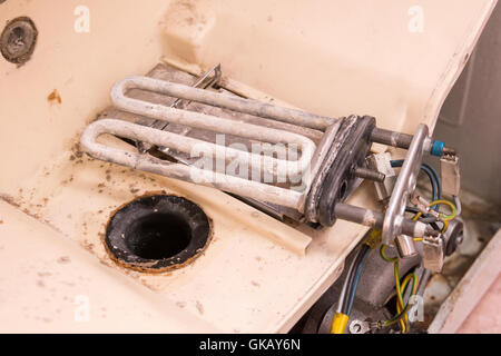 The heating element in the scale of the washing machine Stock Photo