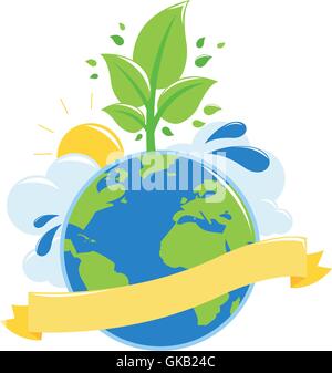 Green earth ecology concept with green plant. World planet earth day. Vector illustration Stock Vector