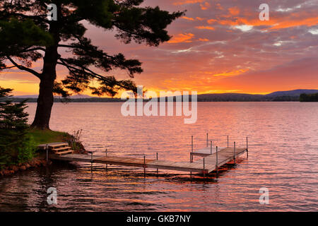 Dock, The Lake House at Ferry Point Inn, Winnisquam Lake, Sanbornton, New Hampshire, USA Stock Photo