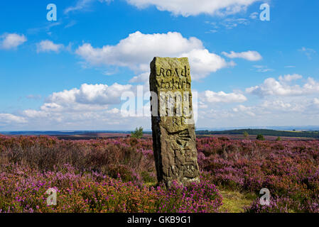 Waymarking stone on Blakey Ridge, North York Moors National Park, North Yorkshire, England UK Stock Photo