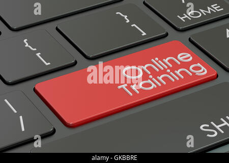 online training, red hot key on  keyboard, 3D rendering Stock Photo