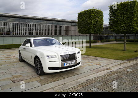 Rolls-Royce Ghost stands in front of the Goodwood car factory on August 11, 2016 in Westhampnett, United Kingdom. Stock Photo