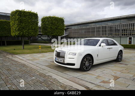 Rolls-Royce Ghost stands in front of the Goodwood car factory on August 11, 2016 in Westhampnett, United Kingdom. Stock Photo