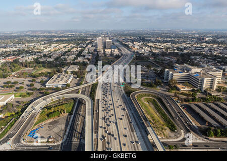 Aerial view of the San Diego 405 Freeway at Wilshire Blvd in West LA. Stock Photo