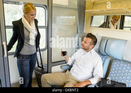 woman railway locomotive Stock Photo