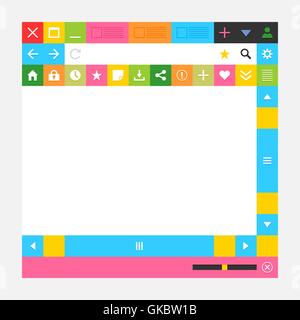 Flat web browser window with additional buttons. New minimal metro cute simply style. Solid plain flat tile. Stock Vector
