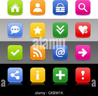 16 web button with basic sign. Satin series icon. Rounded square shapes with shadow and reflection. Stock Vector
