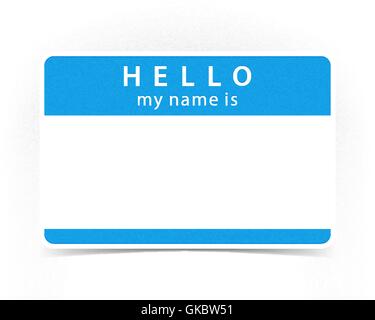 Blue color name tag blank sticker HELLO my name is with drop gray shadow on white background. This vector illustration Stock Vector