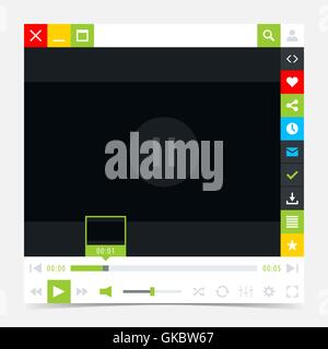 Media player interface with video loading bar and additional movie buttons. Variation 03 green . Simple solid plain flat tile. M Stock Vector