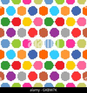 Seamless pattern polka dots on a white background. Color circle shape with old painted texture. Retro vintage wallpaper. Stock Vector