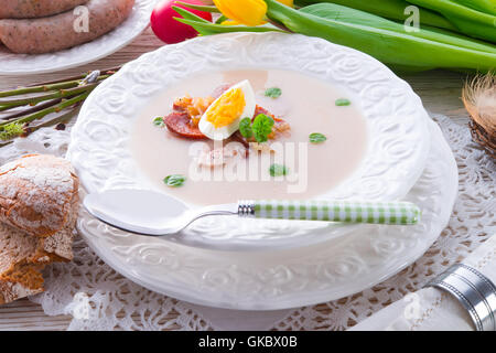 polish easter soup with egg and sausage Stock Photo