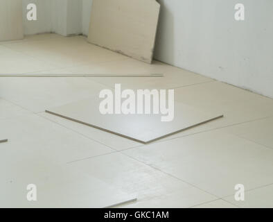 new Tiles floor, prepare for working tiles Stock Photo