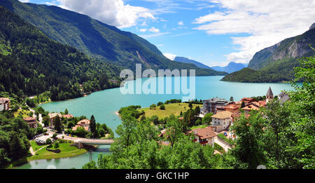 Amazing view of Molveno blue lake in Trentino Alto Adidge province, northern Italy Stock Photo