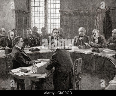 Cecil Rhodes speaking at the South Africa Committee in 1897.  Cecil John Rhodes, 1853 – 1902.  British businessman, mining magnate and politician in South Africa, who served as the 7th Prime Minister of the Cape Colony. Stock Photo
