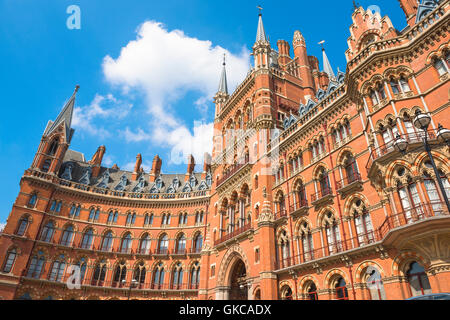 Victorian architecture, London, the Victorian Gothic Revival style St Pancras Hotel at King's Cross, London,UK. Stock Photo