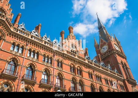 St Pancras Hotel London, the Victorian Gothic Revival style St Pancras Hotel at King's Cross, London, UK. Stock Photo