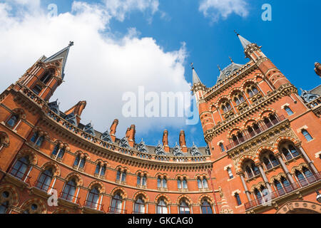 Victorian architecture London, detail of the Victorian Gothic Revival style St Pancras Hotel at King's Cross, London,UK. Stock Photo