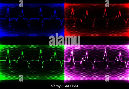 set Colorful human heart normal sinus rhythm, electrocardiogram record. Bright and bold design with space for your text. Stock Vector