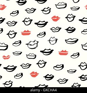 Seamless Hand Drawn Lips Pattern Stock Vector