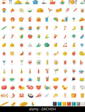 Food and beverages flat icons. Stock Vector