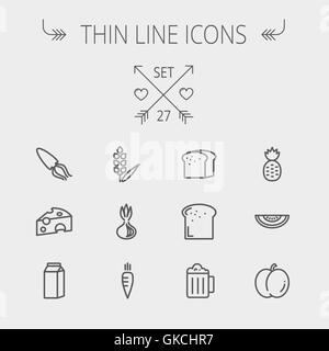 Food and drink thin line icon set Stock Vector