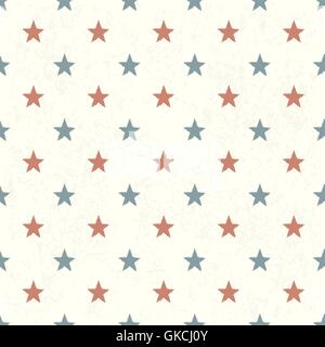 Red and Blue Stars on Textured Background. Seamless Pattern. Stock Vector