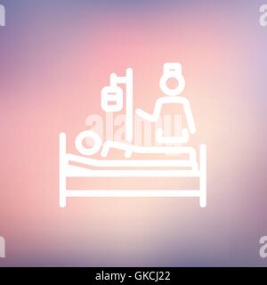 Nurse attending a sick patient thin line icon Stock Vector