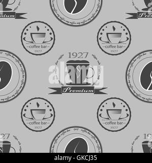 Set of vintage coffee themed monochrome labels. Seamless pattern. Vector Stock Vector