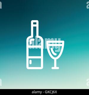 Bottle of whisky and a glass thin line icon Stock Vector