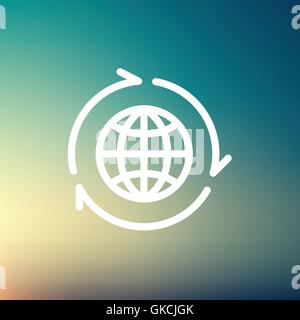 Globe with arrow around thin line icon Stock Vector