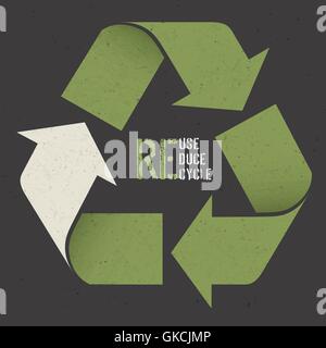 Reuse conceptual symbol and "Reuse, Reduce, Recycle" text on Dar Stock Vector
