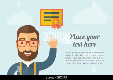 Man pointing the certificate icon Stock Vector