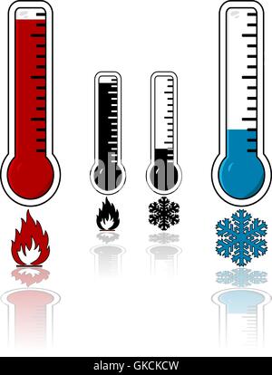 Hot Thermometer With Fire Flame High Heat Temperature Extreme Overheating  Icon Set Glass Mercury Bulb With Measuring Sсale Sun Warm Summer Weather  Temp Gauge Indicator Or Control Heating Vector Stock Illustration 