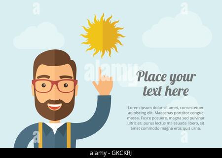 Man pointing the sun icon Stock Vector