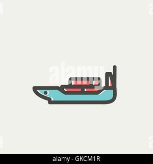 Cargo ship with container thin line icon Stock Vector