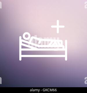 Patient is lying on medical bed thin line icon Stock Vector