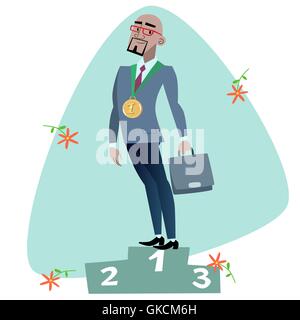 African businessman on a pedestal in the first place Stock Vector